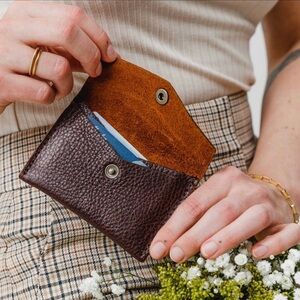 PLG Mini Envelope Wallet AP Pebbled Coldbrew Pockets & Snap Portland Leather